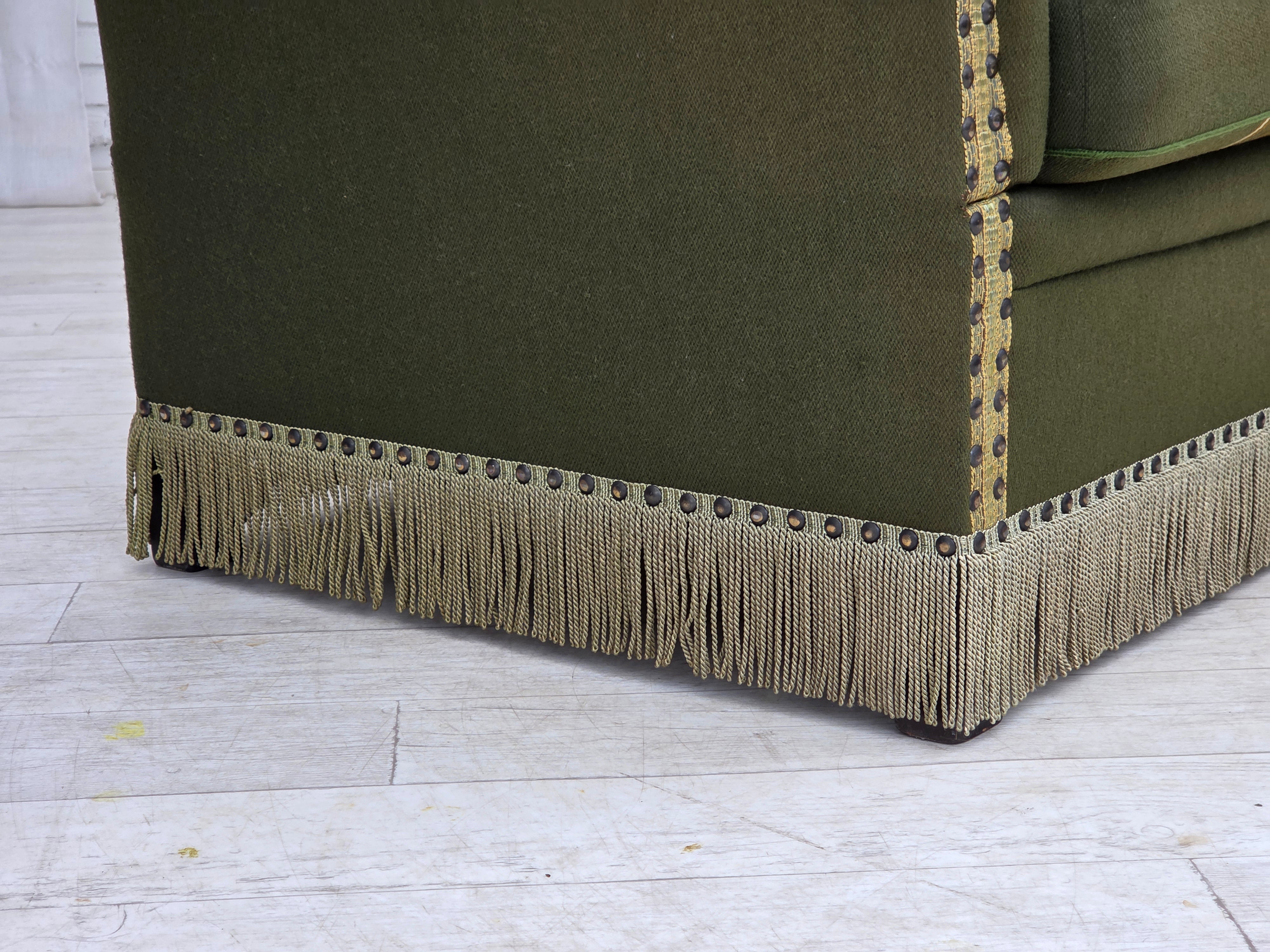 Danish_Mid-Century_Modern_Spanish-Style_Drop-Arm_Two-Seater_Sofa_with_Green_Wool_Upholstery,_1970s