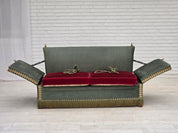 Danish_Drop-Arm_Spanish_2-Seater_Sofa_in_Green_and_Red_Velour,_1960s–1970s