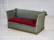 Danish_Drop-Arm_Spanish_2-Seater_Sofa_in_Green_and_Red_Velour,_1960s–1970s