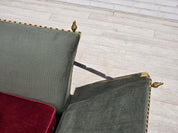 Danish_Drop-Arm_Spanish_2-Seater_Sofa_in_Green_and_Red_Velour,_1960s–1970s