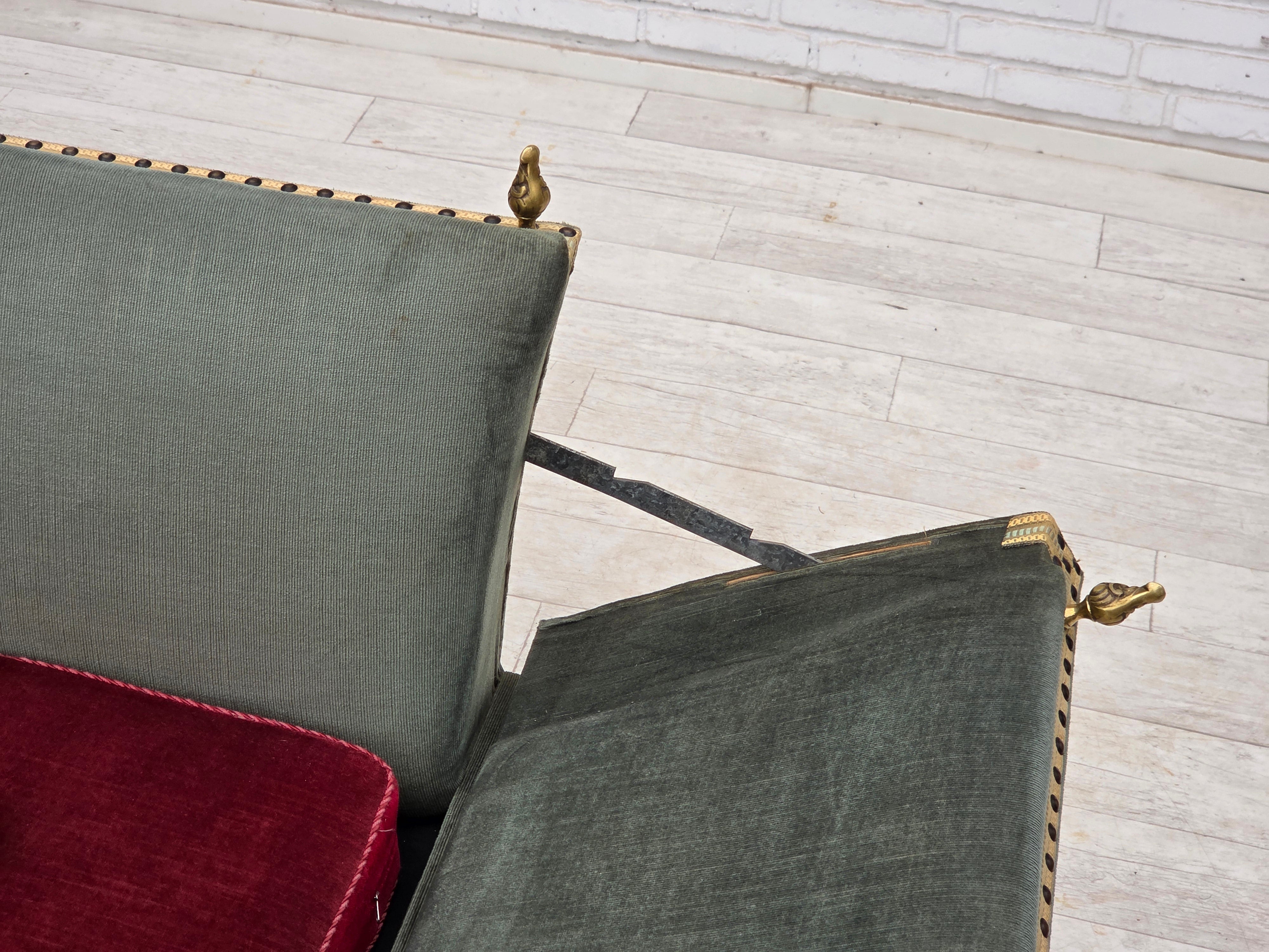 Danish_Drop-Arm_Spanish_2-Seater_Sofa_in_Green_and_Red_Velour,_1960s–1970s