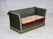 Danish_Drop-Arm_Spanish_2-Seater_Sofa_in_Green_and_Red_Velour,_1960s–1970s
