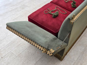 Danish_Drop-Arm_Spanish_2-Seater_Sofa_in_Green_and_Red_Velour,_1960s–1970s