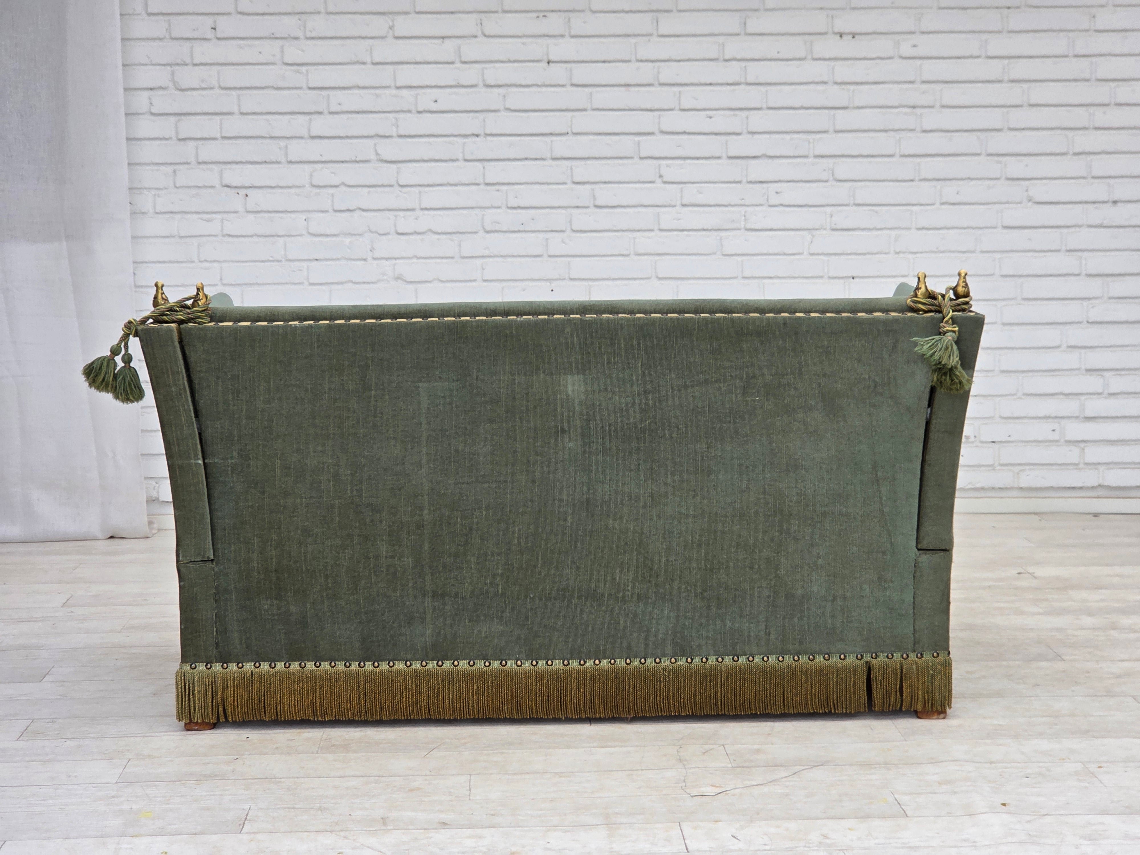 Danish_Drop-Arm_Spanish_2-Seater_Sofa_in_Green_and_Red_Velour,_1960s–1970s