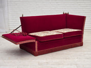 Danish_Drop-Arm_Spanish_2-Seater_Sofa_in_Red_Velour_with_Ash_Legs,_1970s