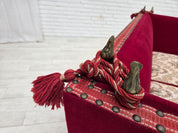 Danish_Drop-Arm_Spanish_2-Seater_Sofa_in_Red_Velour_with_Ash_Legs,_1970s