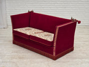 Danish_Drop-Arm_Spanish_2-Seater_Sofa_in_Red_Velour_with_Ash_Legs,_1970s