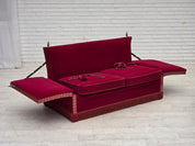 Danish_Drop-Arm_Spanish_2-Seater_Sofa_in_Red_Velour_with_Ash_Legs,_1970s