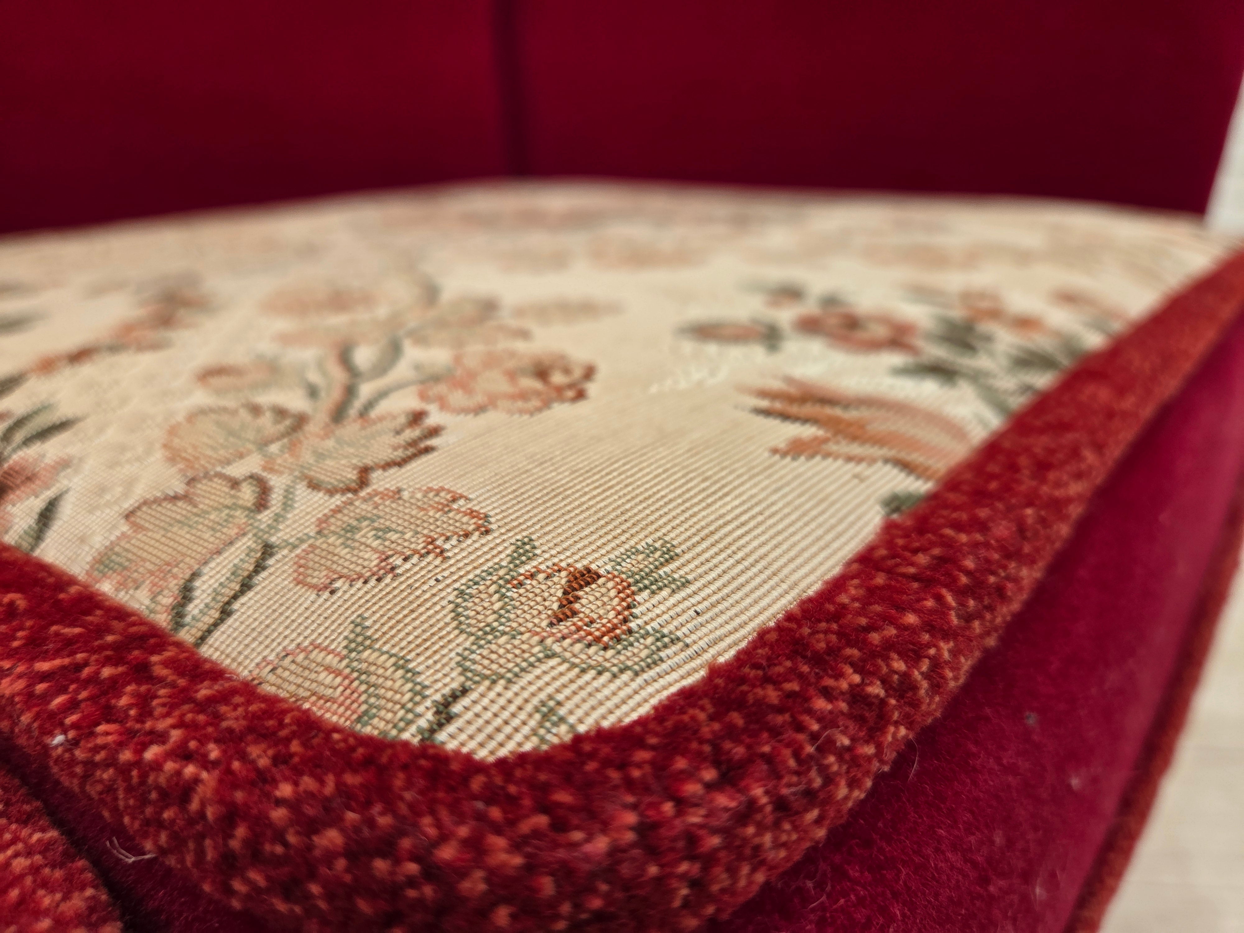 Danish_Drop-Arm_Spanish_2-Seater_Sofa_in_Red_Velour_with_Ash_Legs,_1970s