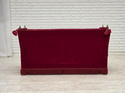 Danish_Drop-Arm_Spanish_2-Seater_Sofa_in_Red_Velour_with_Ash_Legs,_1970s