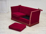 Danish_Drop-Arm_Spanish_2-Seater_Sofa_in_Red_Velour_with_Ash_Legs,_1970s