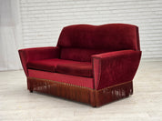 Danish_Red_Velour_2-Seater_Sofa_with_Beech_Legs,_1970s