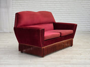 Danish_Red_Velour_2-Seater_Sofa_with_Beech_Legs,_1970s