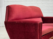 Danish_Red_Velour_2-Seater_Sofa_with_Beech_Legs,_1970s