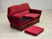 Danish_Red_Velour_2-Seater_Sofa_with_Beech_Legs,_1970s