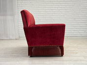 Danish_Red_Velour_2-Seater_Sofa_with_Beech_Legs,_1970s