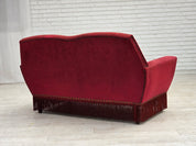 Danish_Red_Velour_2-Seater_Sofa_with_Beech_Legs,_1970s