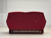 Danish_Red_Velour_2-Seater_Sofa_with_Beech_Legs,_1970s