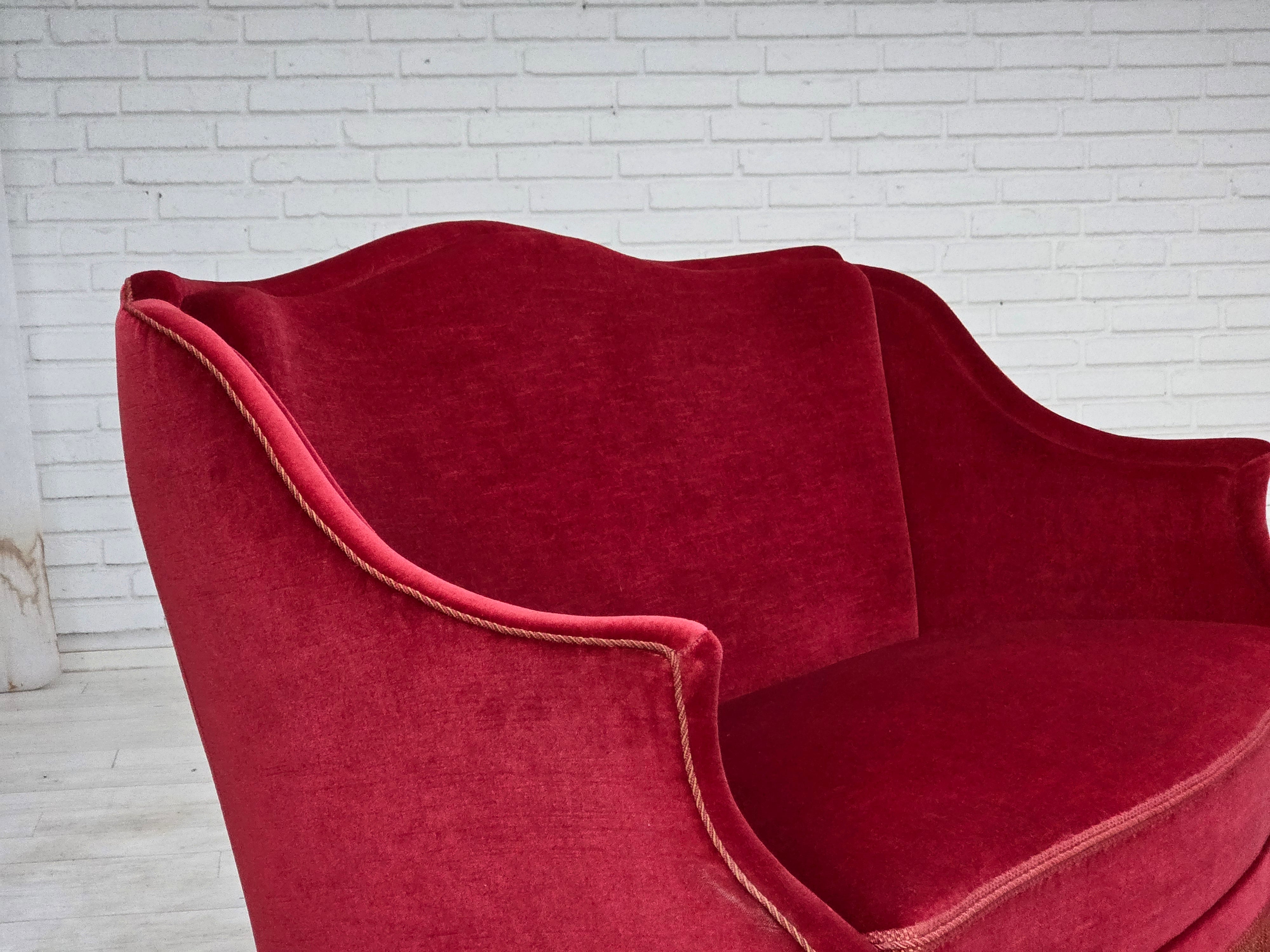 Danish_Mid-Century_Modern_Two-Seater_Sofa_in_Original_Red_Velour_and_Ash_Wood,_Denmark,_1970s