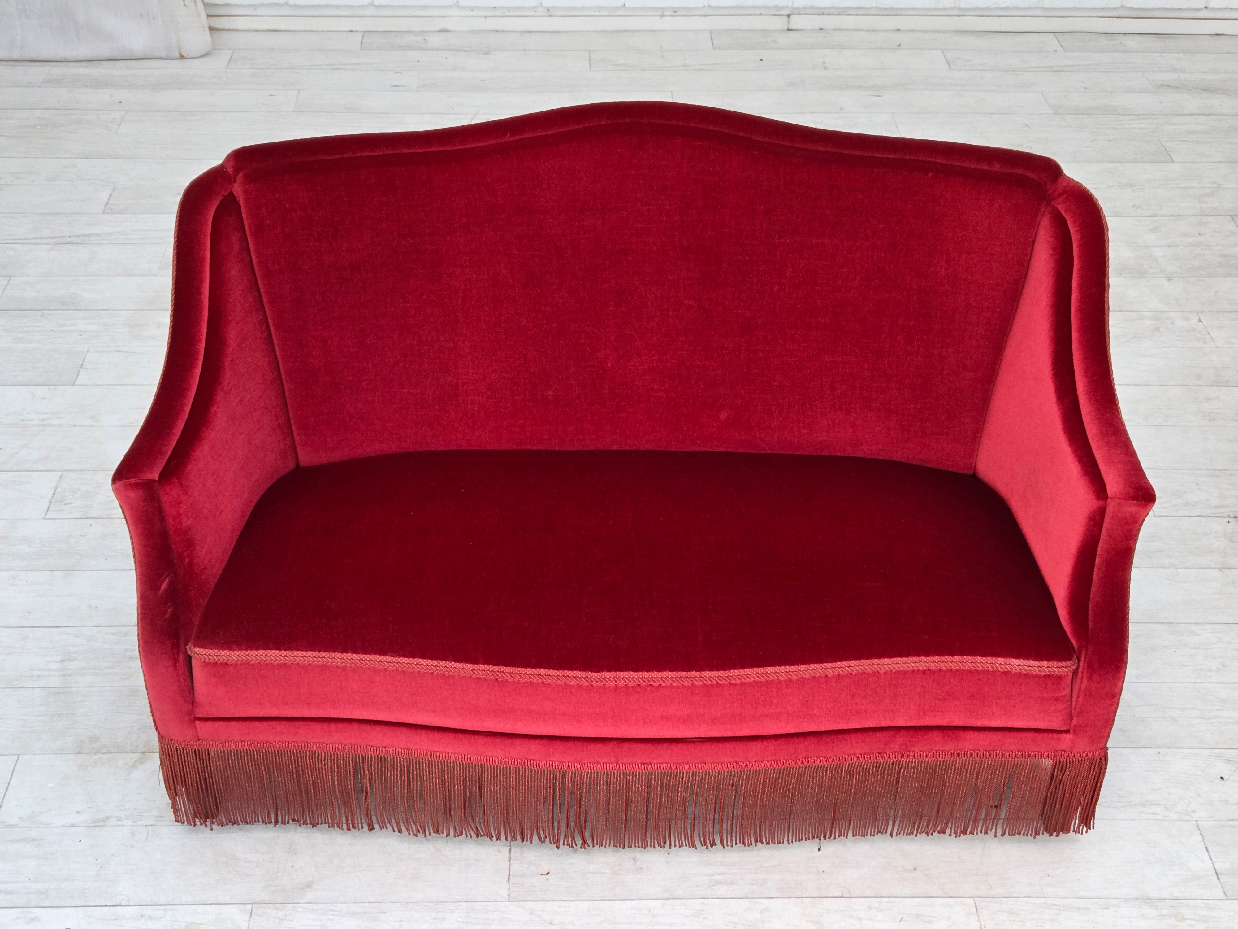 Danish_Mid-Century_Modern_Two-Seater_Sofa_in_Original_Red_Velour_and_Ash_Wood,_Denmark,_1970s