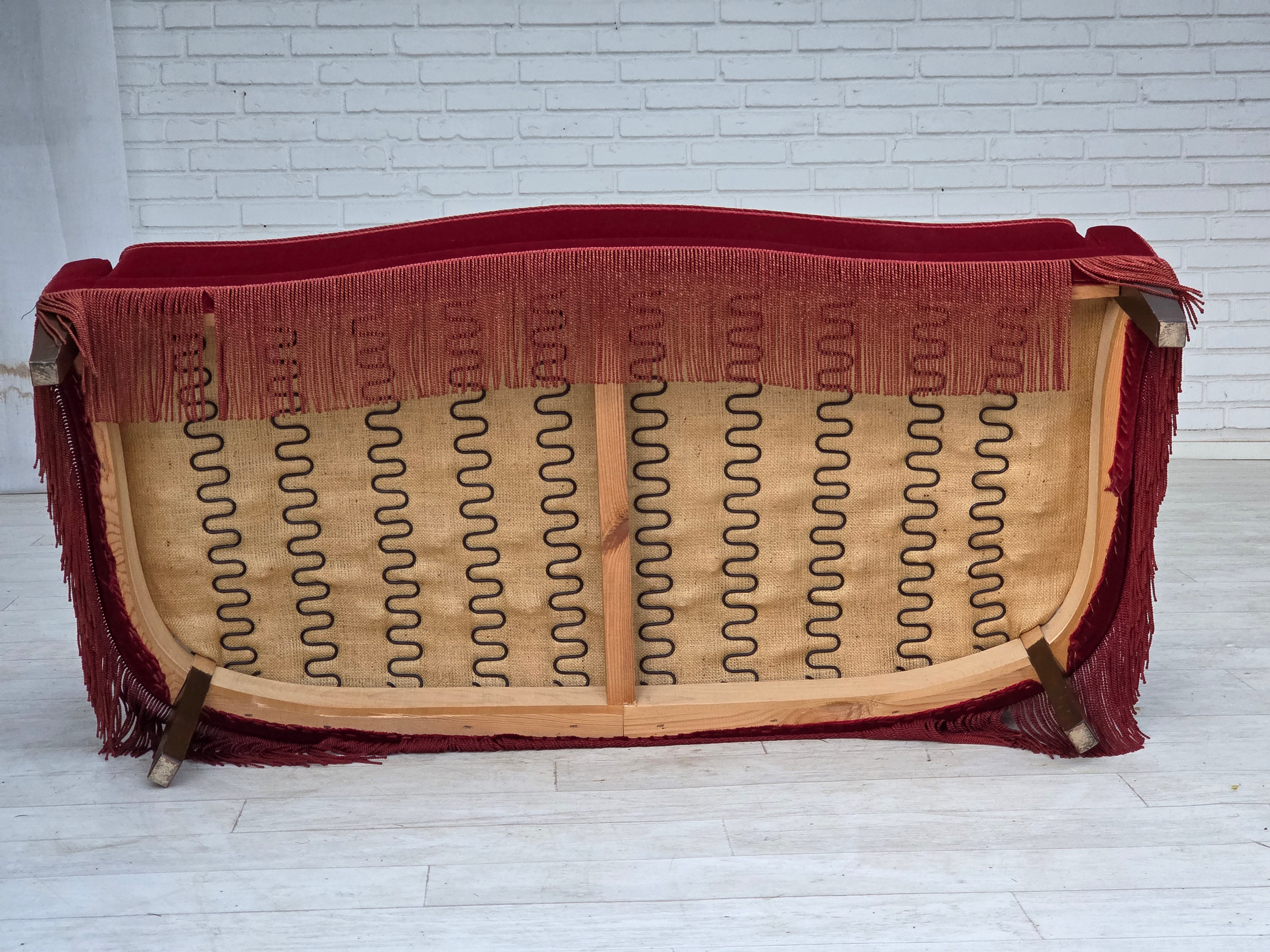 Danish_Mid-Century_Modern_Two-Seater_Sofa_in_Original_Red_Velour_and_Ash_Wood,_Denmark,_1970s