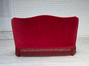 Danish_Mid-Century_Modern_Two-Seater_Sofa_in_Original_Red_Velour_and_Ash_Wood,_Denmark,_1970s