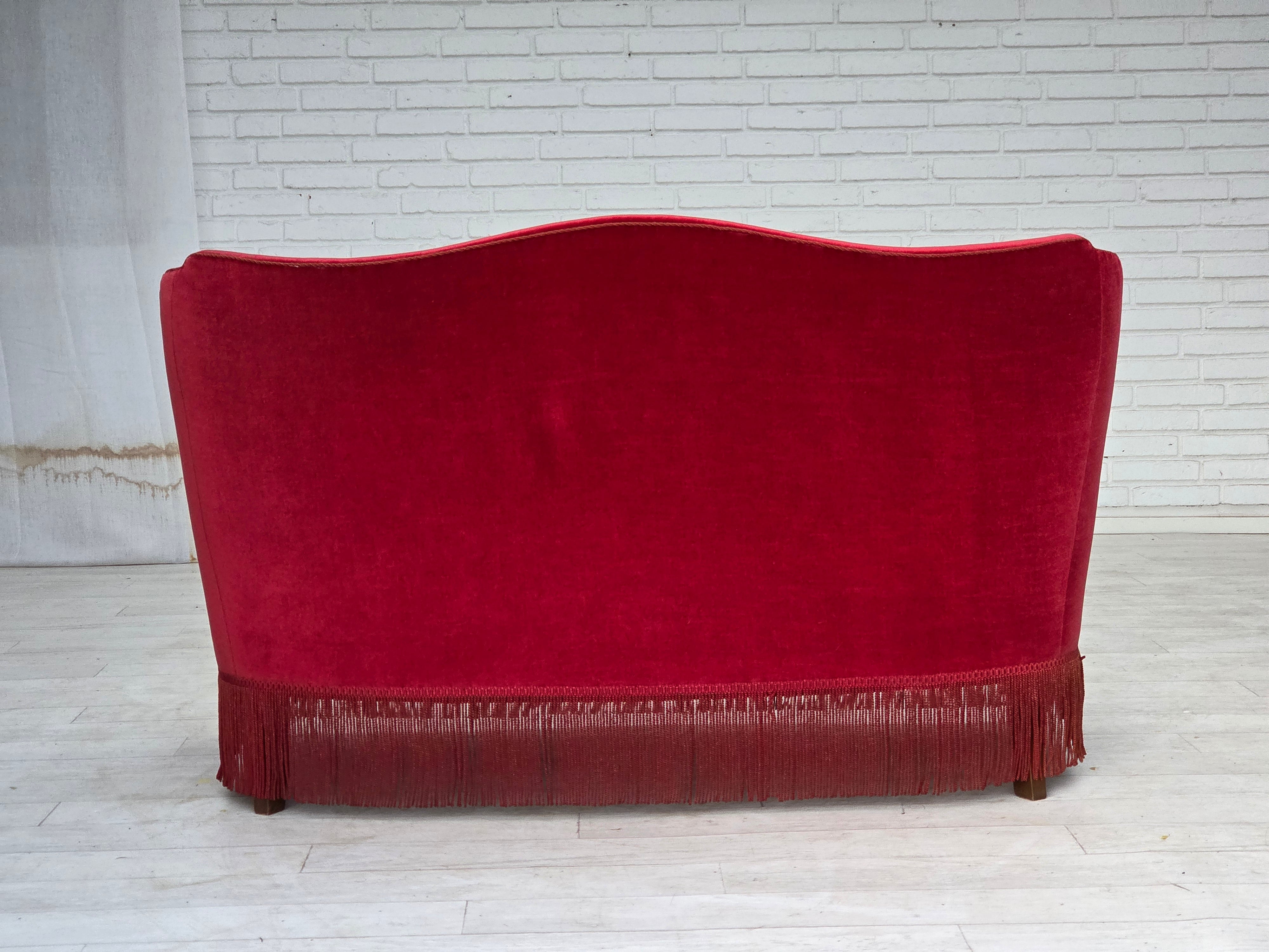 Danish_Mid-Century_Modern_Two-Seater_Sofa_in_Original_Red_Velour_and_Ash_Wood,_Denmark,_1970s