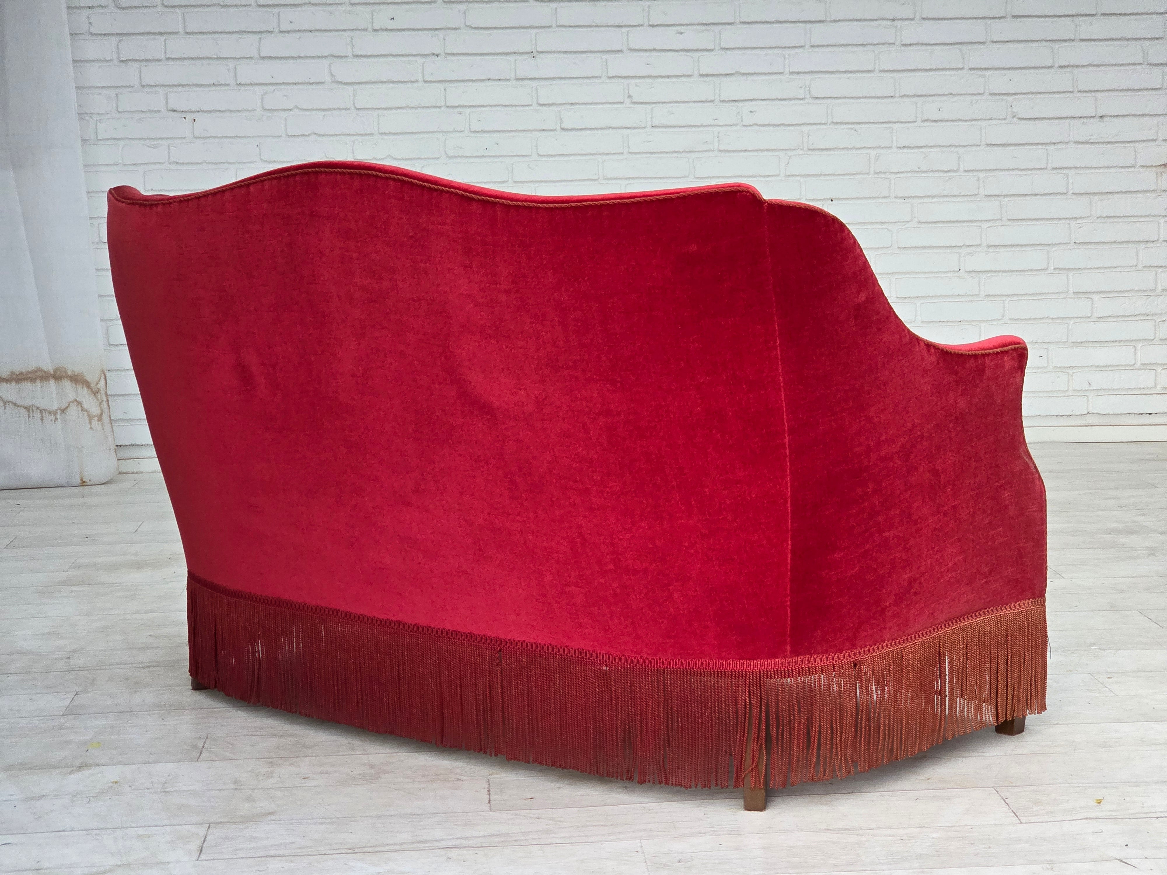 Danish_Mid-Century_Modern_Two-Seater_Sofa_in_Original_Red_Velour_and_Ash_Wood,_Denmark,_1970s