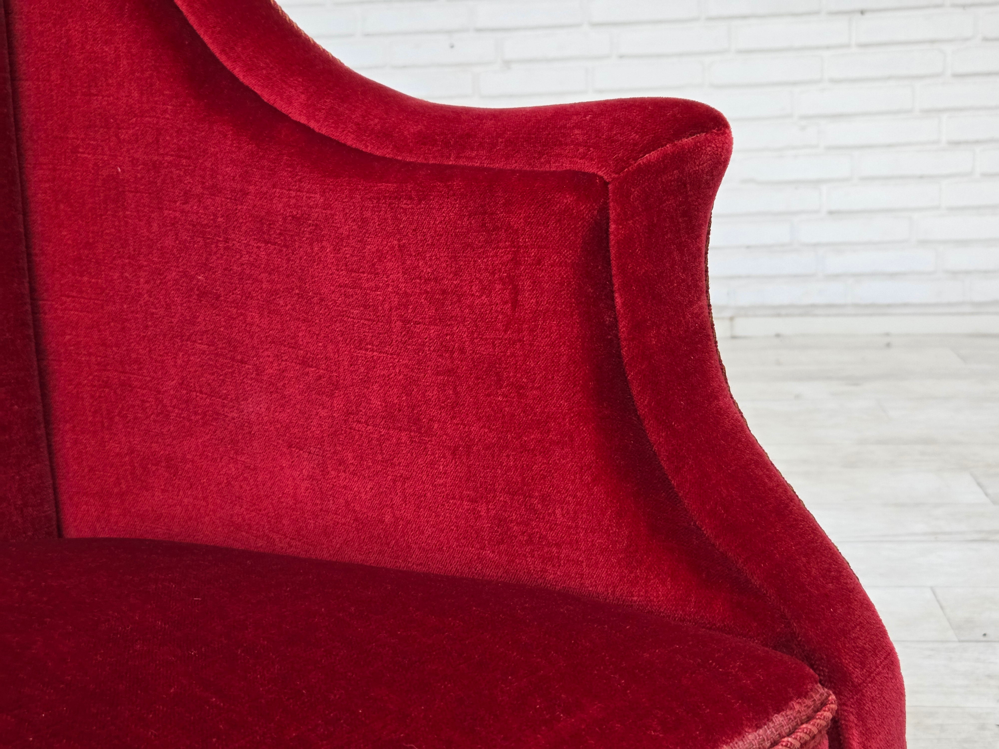 Danish_Mid-Century_Modern_Two-Seater_Sofa_in_Original_Red_Velour_and_Ash_Wood,_Denmark,_1970s