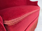 Danish_Mid-Century_Modern_Two-Seater_Sofa_in_Original_Red_Velour_and_Ash_Wood,_Denmark,_1970s