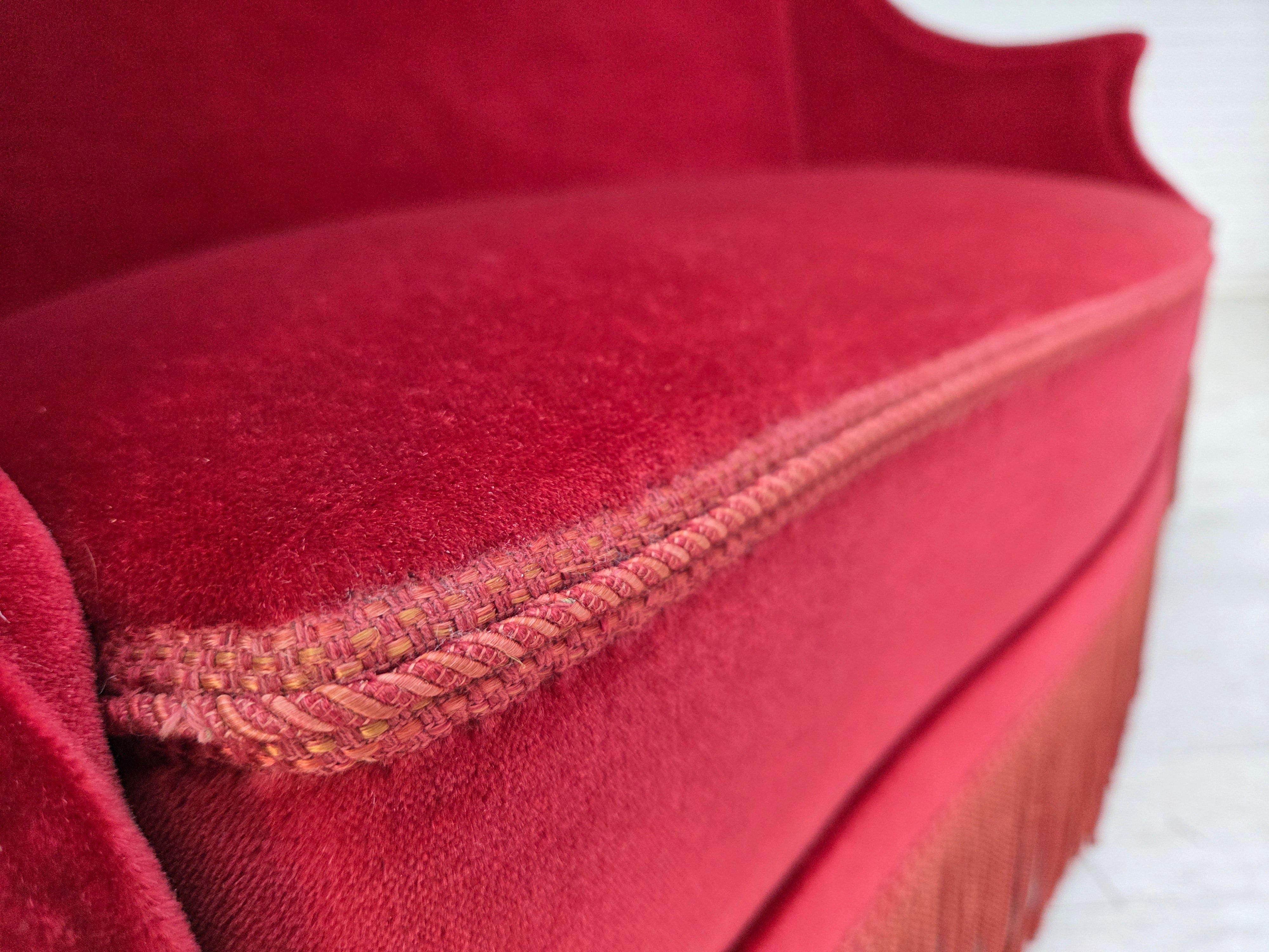 Danish_Mid-Century_Modern_Two-Seater_Sofa_in_Original_Red_Velour_and_Ash_Wood,_Denmark,_1970s