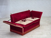 Danish_Spanish_Drop_Arm_Two-Seater_Sofa_in_Red_Velour_and_Jacquard_Fabric,_Denmark,_1970s