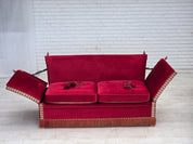 Danish_Spanish_Drop_Arm_Two-Seater_Sofa_in_Red_Velour_and_Jacquard_Fabric,_Denmark,_1970s