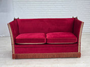 Danish_Spanish_Drop_Arm_Two-Seater_Sofa_in_Red_Velour_and_Jacquard_Fabric,_Denmark,_1970s