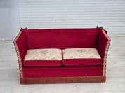 Danish_Spanish_Drop_Arm_Two-Seater_Sofa_in_Red_Velour_and_Jacquard_Fabric,_Denmark,_1970s