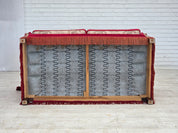 Danish_Spanish_Drop_Arm_Two-Seater_Sofa_in_Red_Velour_and_Jacquard_Fabric,_Denmark,_1970s