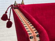 Danish_Spanish_Drop_Arm_Two-Seater_Sofa_in_Red_Velour_and_Jacquard_Fabric,_Denmark,_1970s