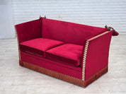 Danish_Spanish_Drop_Arm_Two-Seater_Sofa_in_Red_Velour_and_Jacquard_Fabric,_Denmark,_1970s