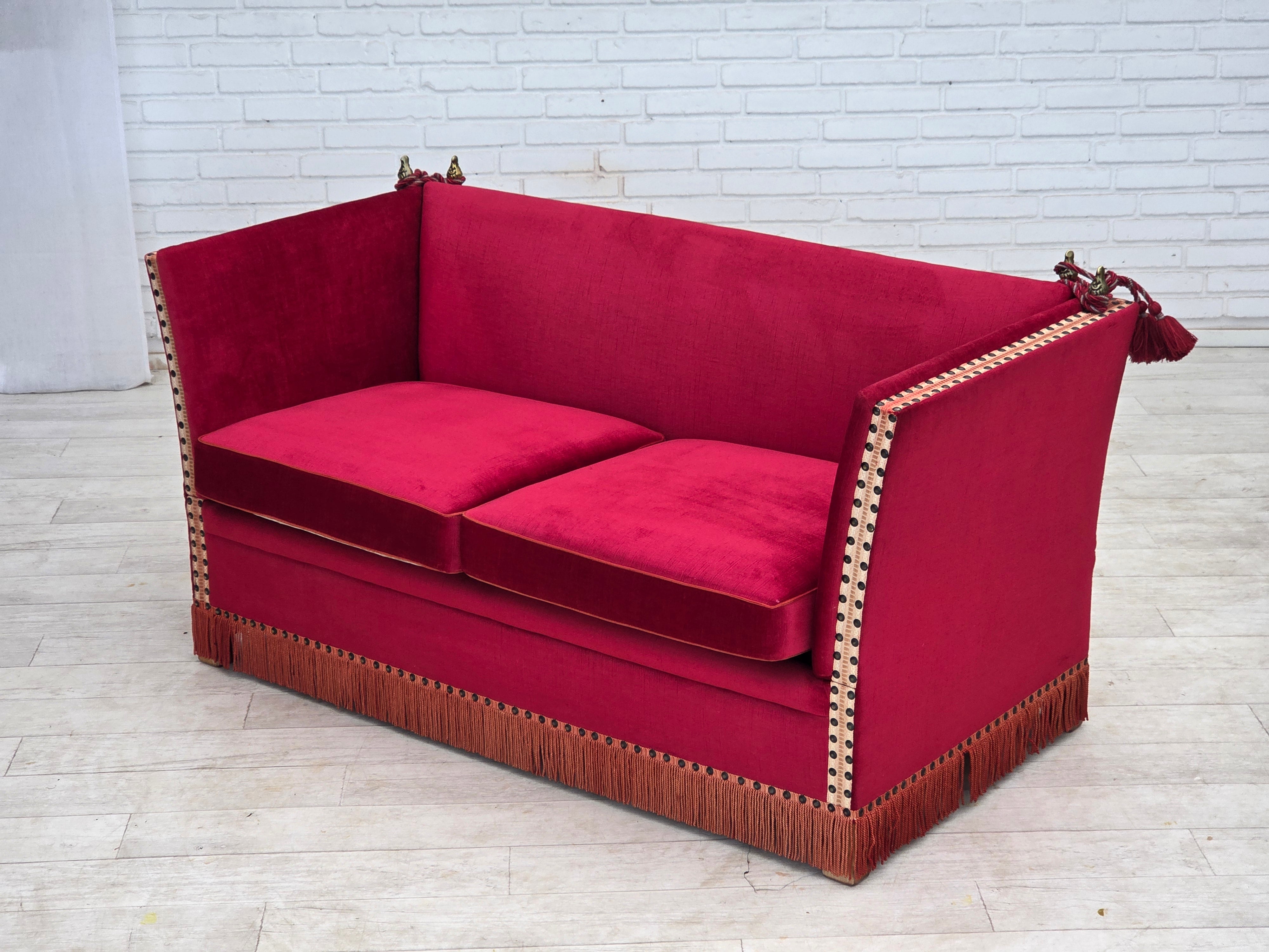 Danish_Spanish_Drop_Arm_Two-Seater_Sofa_in_Red_Velour_and_Jacquard_Fabric,_Denmark,_1970s