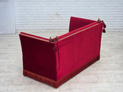 Danish_Spanish_Drop_Arm_Two-Seater_Sofa_in_Red_Velour_and_Jacquard_Fabric,_Denmark,_1970s