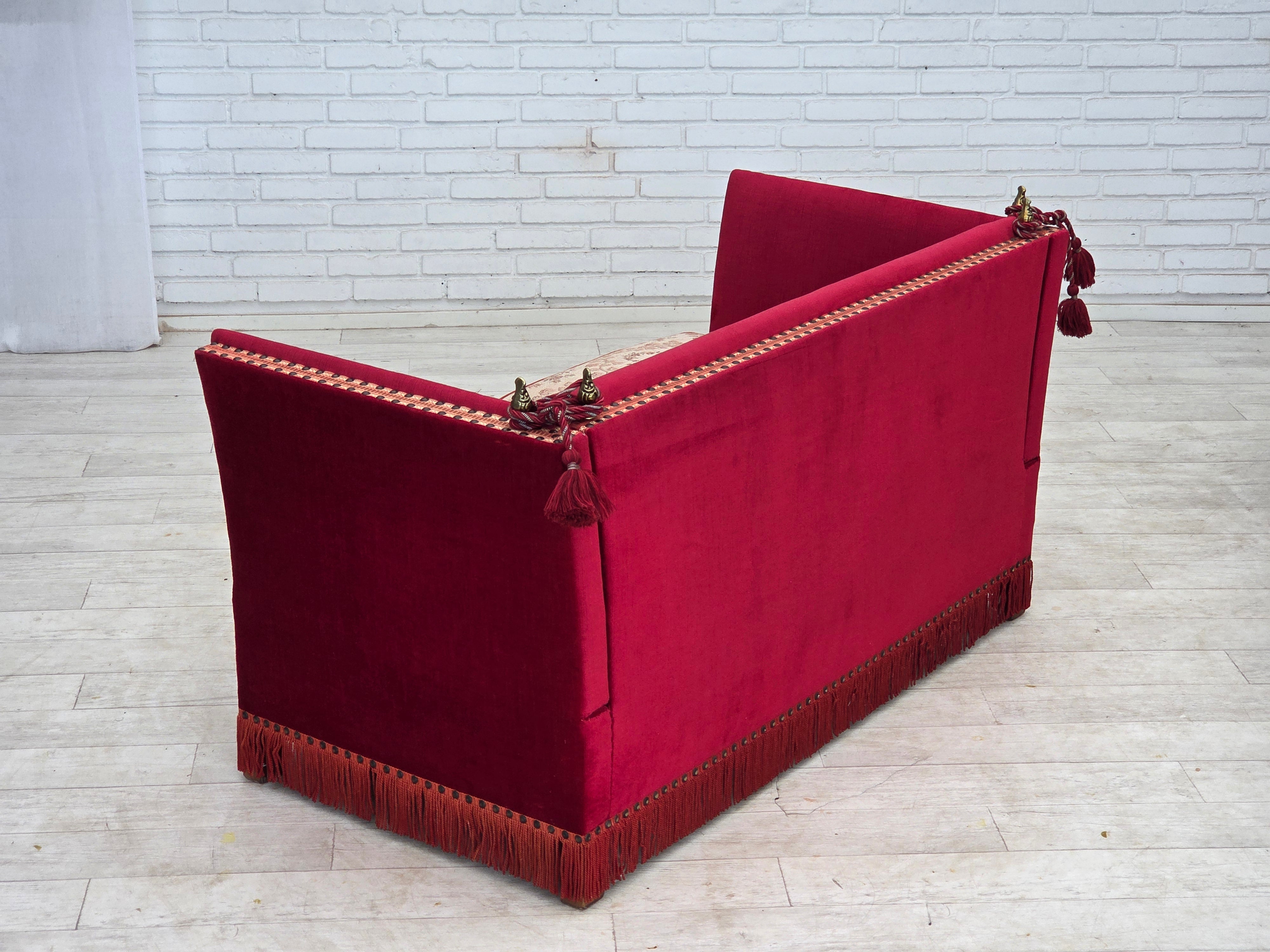 Danish_Spanish_Drop_Arm_Two-Seater_Sofa_in_Red_Velour_and_Jacquard_Fabric,_Denmark,_1970s