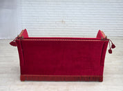 Danish_Spanish_Drop_Arm_Two-Seater_Sofa_in_Red_Velour_and_Jacquard_Fabric,_Denmark,_1970s