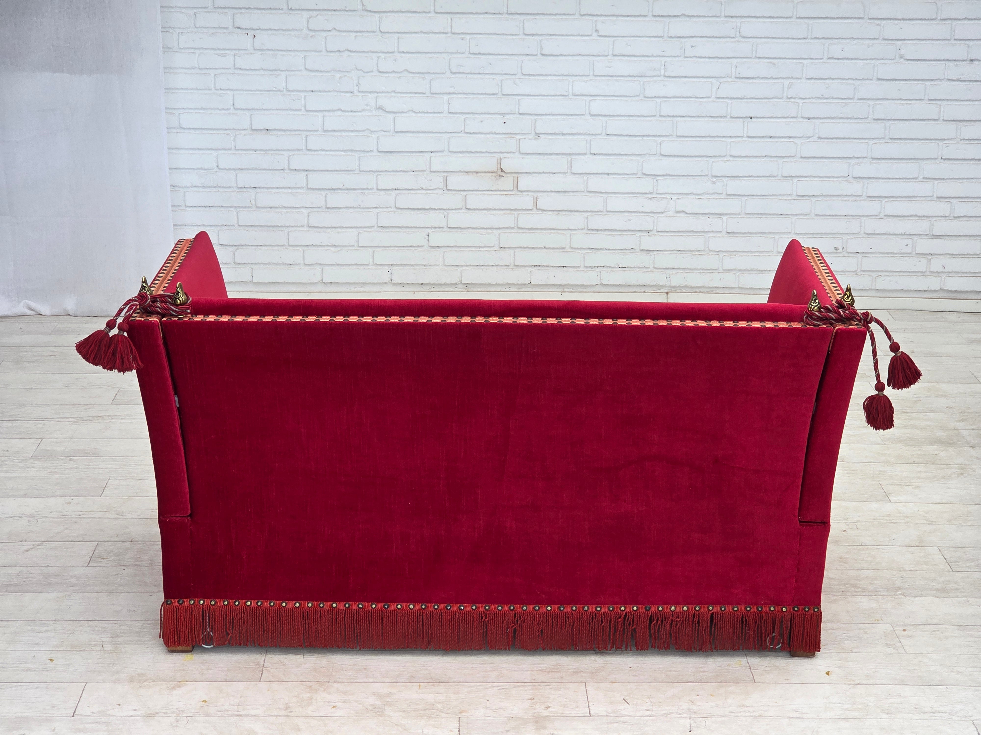 Danish_Spanish_Drop_Arm_Two-Seater_Sofa_in_Red_Velour_and_Jacquard_Fabric,_Denmark,_1970s