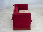 Danish_Spanish_Drop_Arm_Two-Seater_Sofa_in_Red_Velour_and_Jacquard_Fabric,_Denmark,_1970s