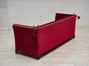 Danish_Drop-Arm_Spanish_3-Seater_Sofa_in_Red_Velour_with_Ash_Legs,_1970s