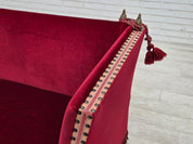 Danish_Drop-Arm_Spanish_3-Seater_Sofa_in_Red_Velour_with_Ash_Legs,_1970s