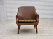 Danish_Armchair_in_Brown_Faux_Leather_and_Wool_with_Teak_Legs,_1970s