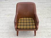 Danish_Armchair_in_Brown_Faux_Leather_and_Wool_with_Teak_Legs,_1970s