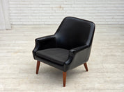 Danish_Armchair_in_Black_Faux_Leather_and_Wool_with_Teak_Legs,_1970s