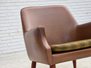 Danish_Armchair_in_Brown_Faux_Leather_and_Wool_with_Teak_Legs,_1970s